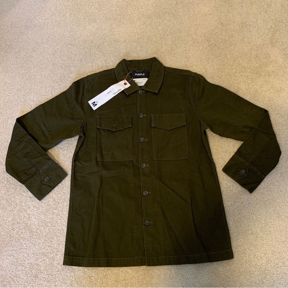 Purple Brand Olive Green Shirt Jacket Front Buttons Pockets Mens Size M P302-FL6